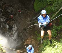 Pure Trek takes clients rappelling down waterfalls, also known as “canyoning,” in Costa Rica’s Arenal Volcano area. // © 2012 Irene Middleman Thomas